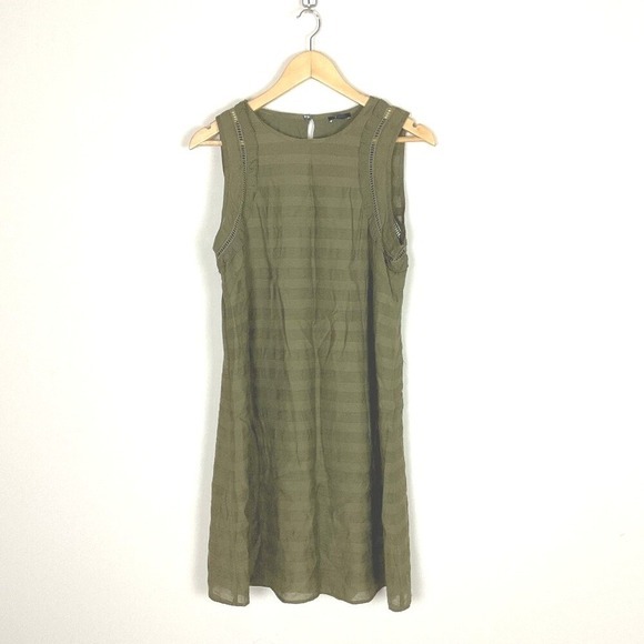 2/$30‎ Ann Taylor Olive Green Sleeveless Tonal Stripe Dress Size 6 - Picture 3 of 4